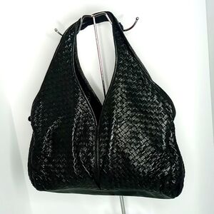 Sondra Roberts All Leather Basket Weave Hobo Shoulder/Tote - Black